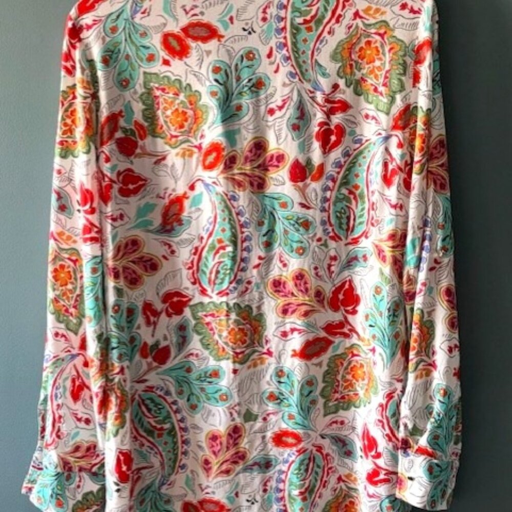 Zara Red White M Paisley Floral Print Long Sleeve V Neck Boho Luxe Festival Prep - Picture 3 of 8